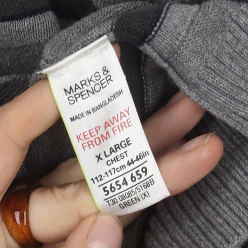 Marks and Spencer Men's Grey Striped Pullover XL