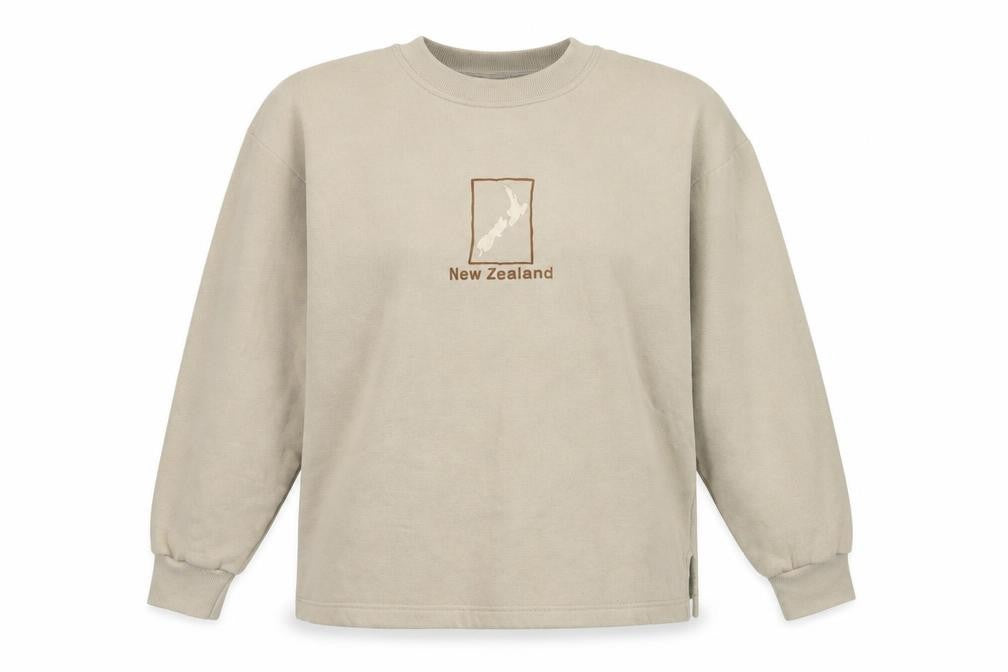 Front view of Leisure Line Beige Pullover Sweatshirt, unisex large