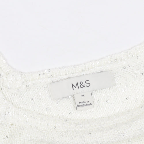 Marks and Spencer White Sequin Women's Tank - Size M