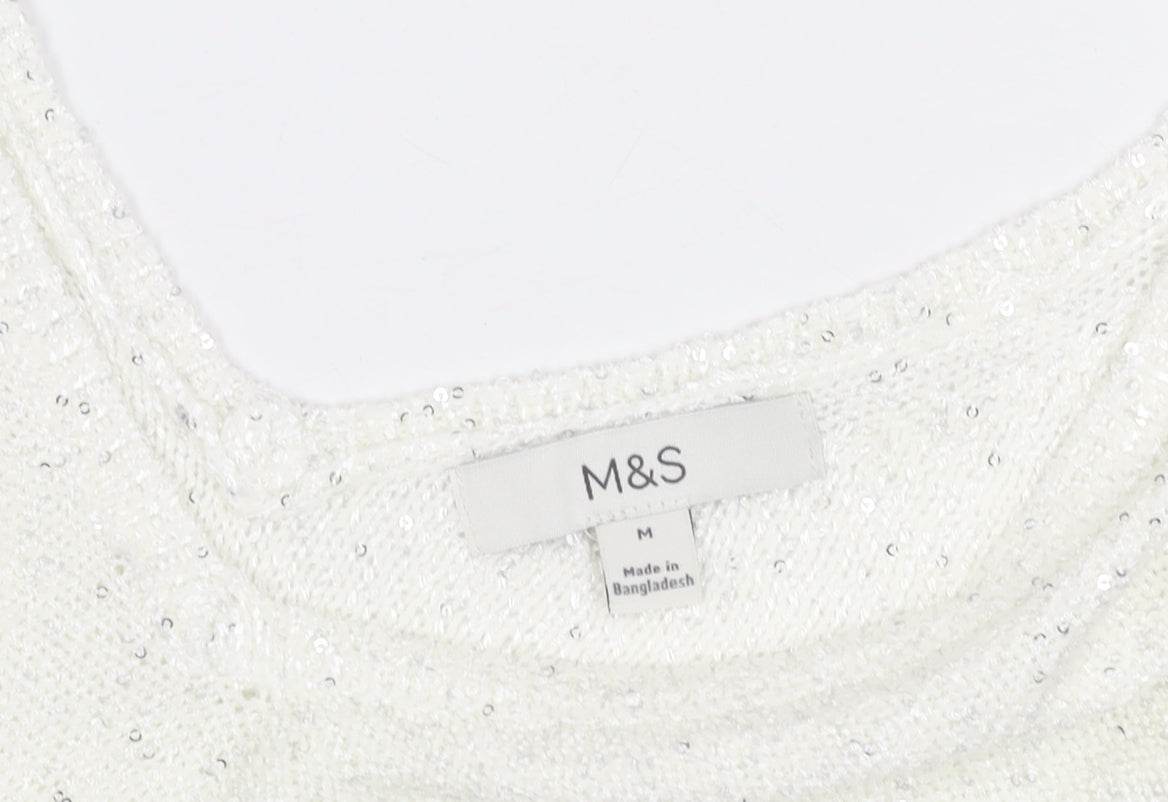 Marks and Spencer White Sequin Women's Tank - Size M