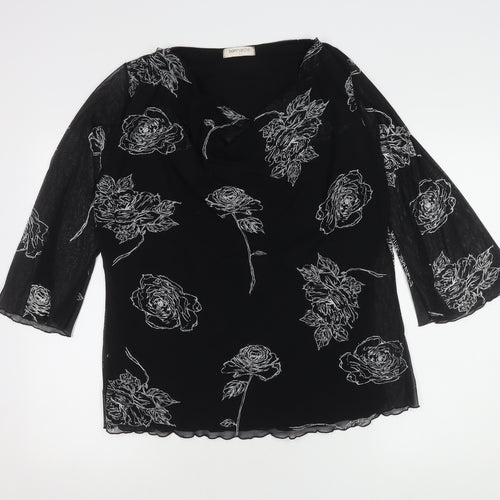 Bonmarché Women's Black Floral Cowl Neck Top L