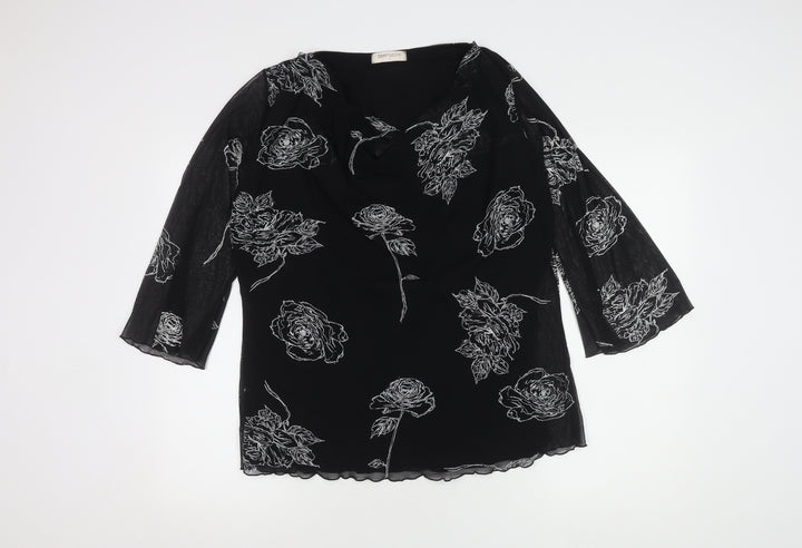 Bonmarché Women's Black Floral Cowl Neck Top L