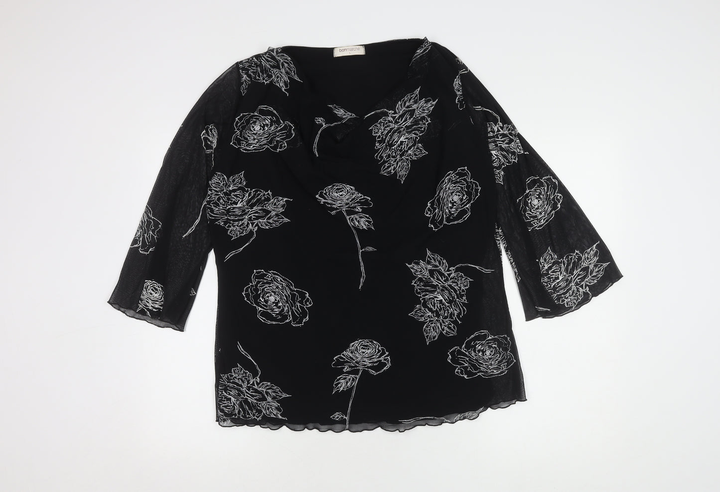 Bonmarché Women's Black Floral Cowl Neck Top L