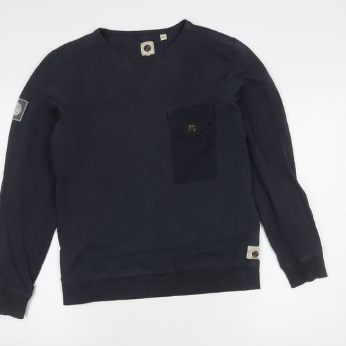 Pretty Green Men's Blue Pullover Sweatshirt S Logo Button