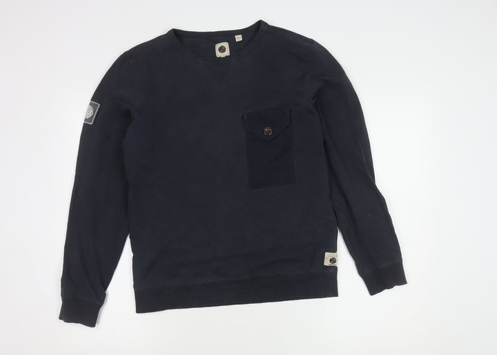 Pretty Green Men's Blue Pullover Sweatshirt S Logo Button