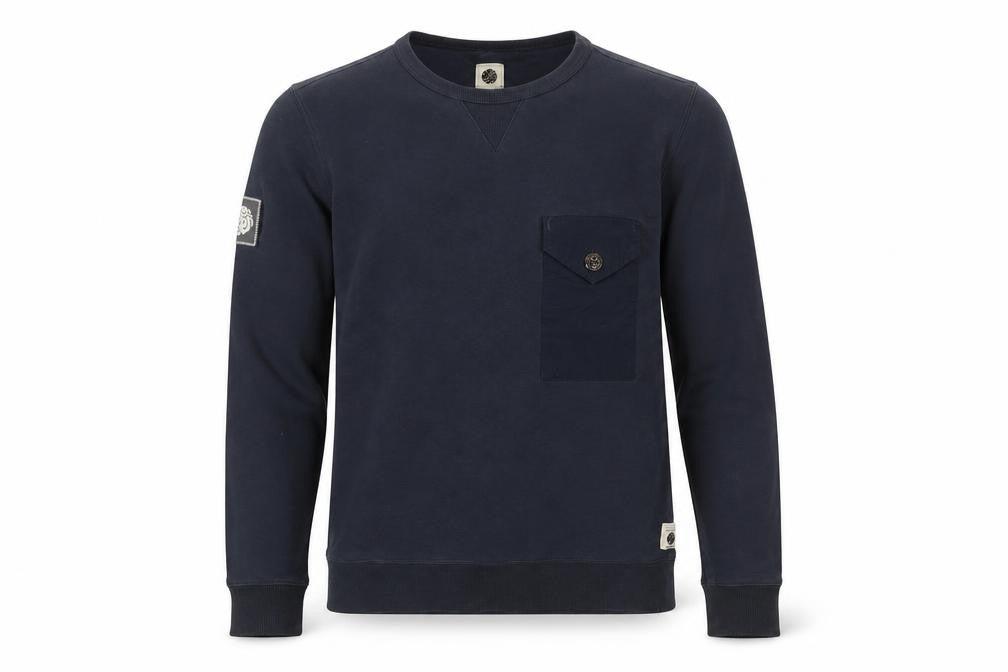 Front view of Pretty Green Men's Blue Pullover Sweatshirt S Logo Button