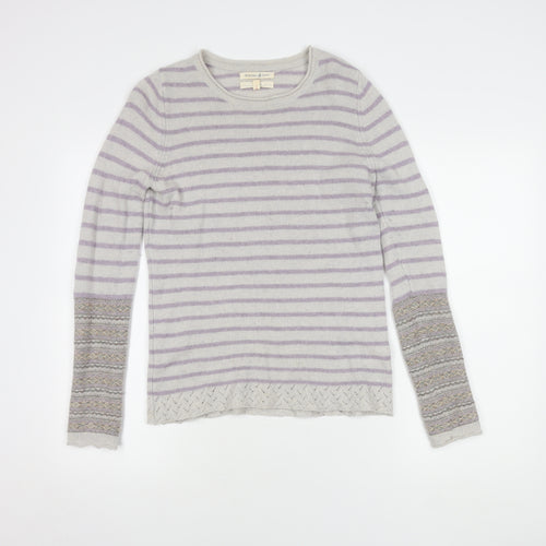 Beacon Cove Girls Striped Merino Wool Jumper Grey M