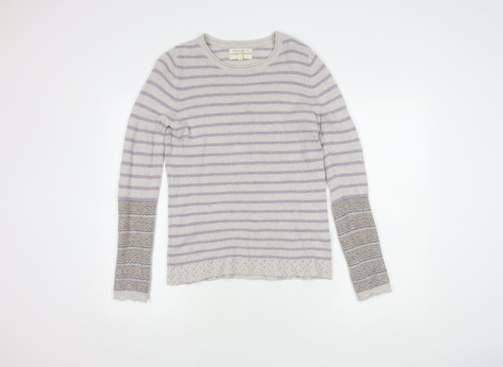 Beacon Cove Girls Striped Merino Wool Jumper Grey M