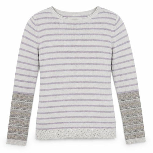 Beacon Cove Girls Striped Merino Wool Jumper Grey M