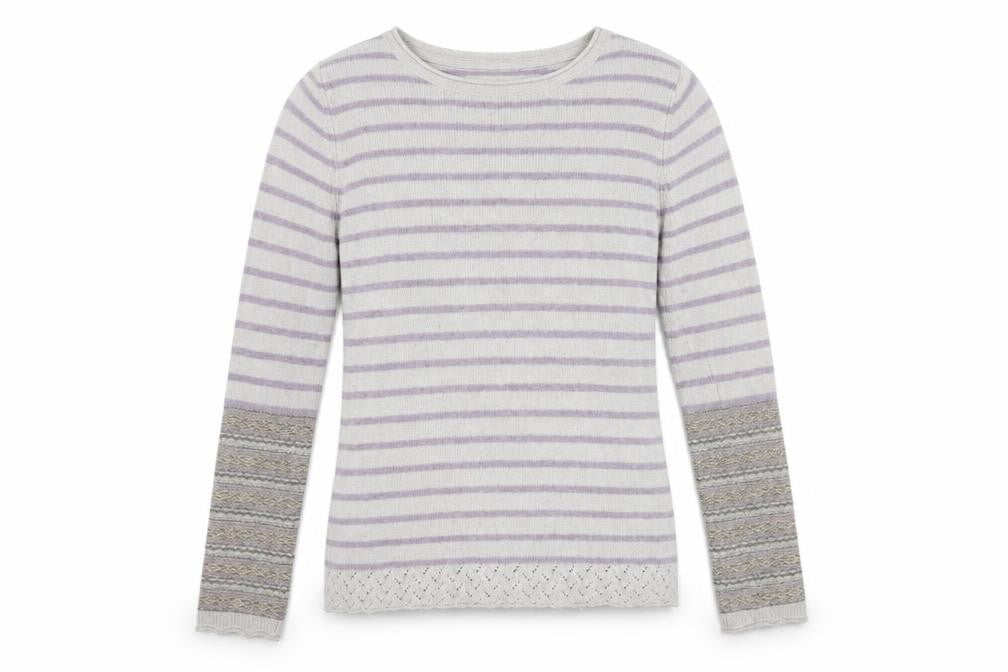 Beacon Cove Girls Striped Merino Wool Jumper Grey M