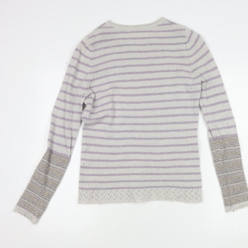 Beacon Cove Girls Striped Merino Wool Jumper Grey M