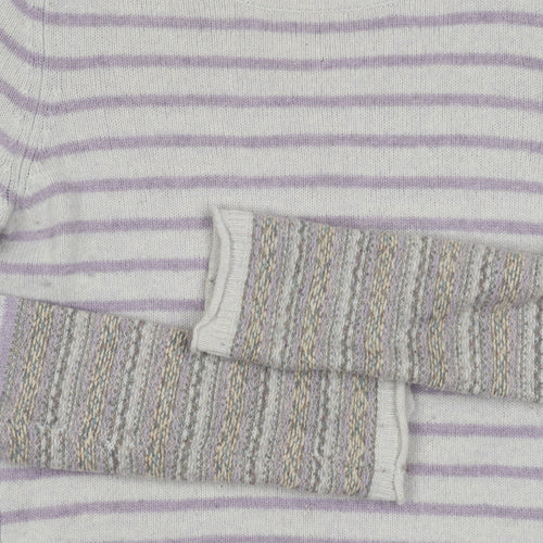 Beacon Cove Girls Striped Merino Wool Jumper Grey M