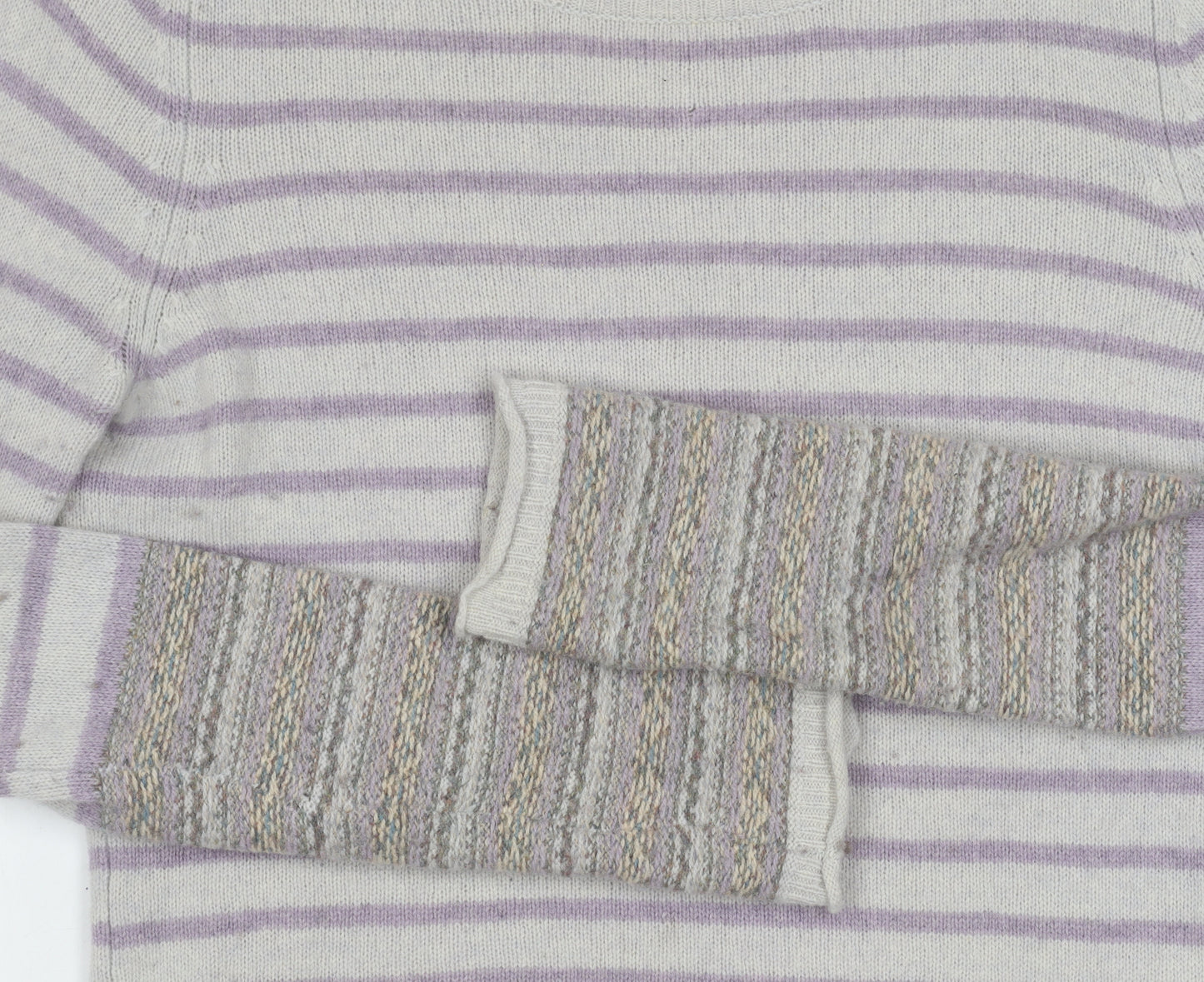 Beacon Cove Girls Striped Merino Wool Jumper Grey M
