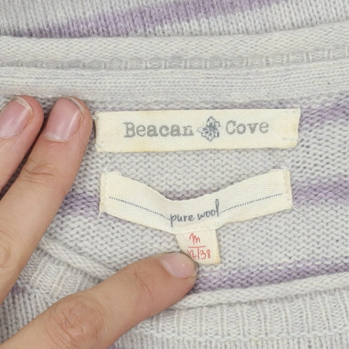 Beacon Cove Girls Striped Merino Wool Jumper Grey M
