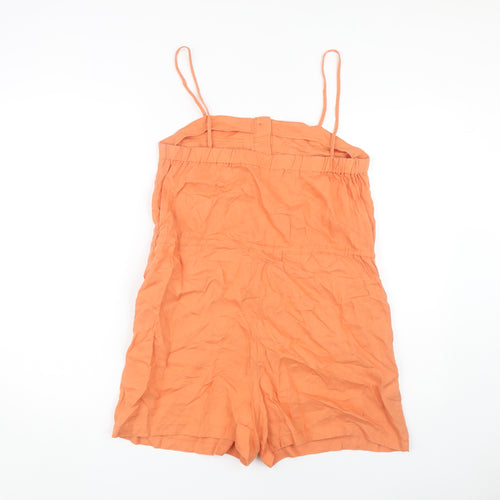 MNG Women's Orange Linen Playsuit Size 12 - Button Detail