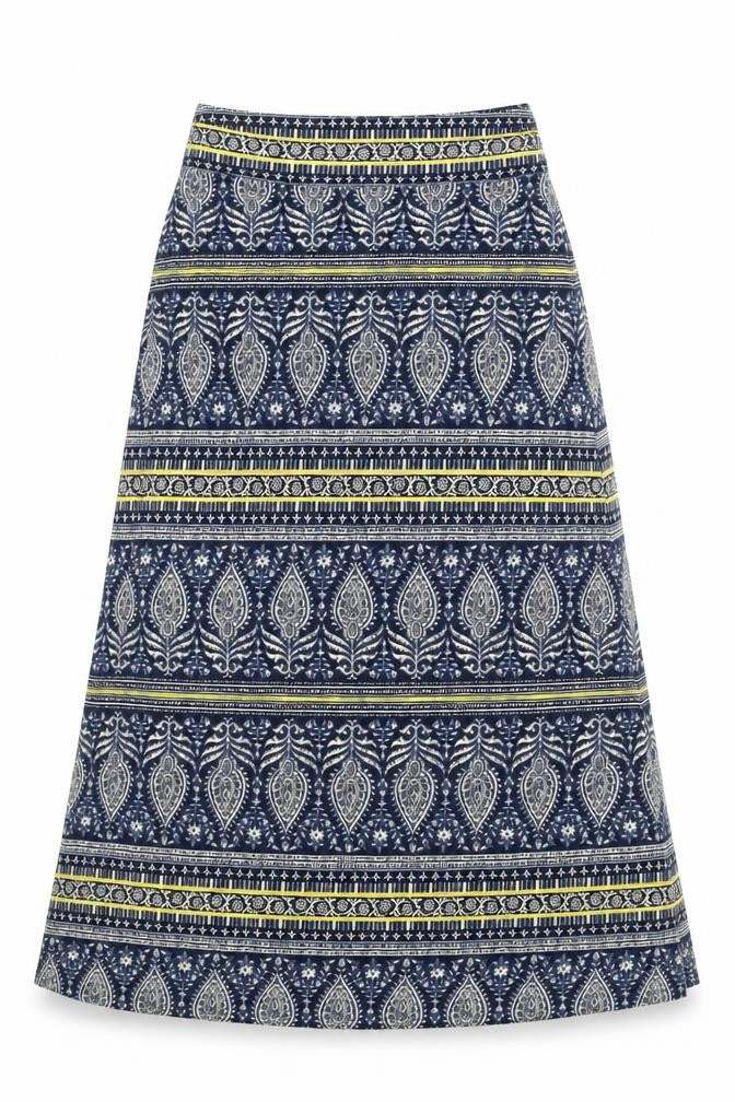 Front view of Artisan NY Women's Blue A-Line Midi Skirt -, size L