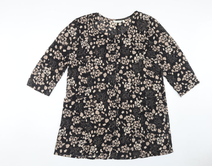Adini Women's Black Floral Tunic Blouse, L, Relaxed Fit