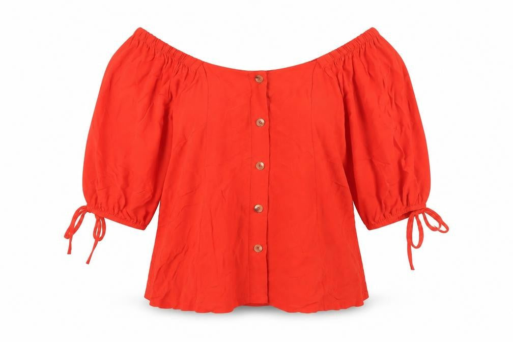 Front view of Next Women's Red Off Shoulder Blouse, size 14