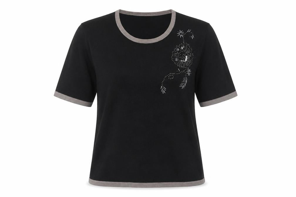 Front view of Marks & Spencer Women's Black Ringer T-Shirt, size 16