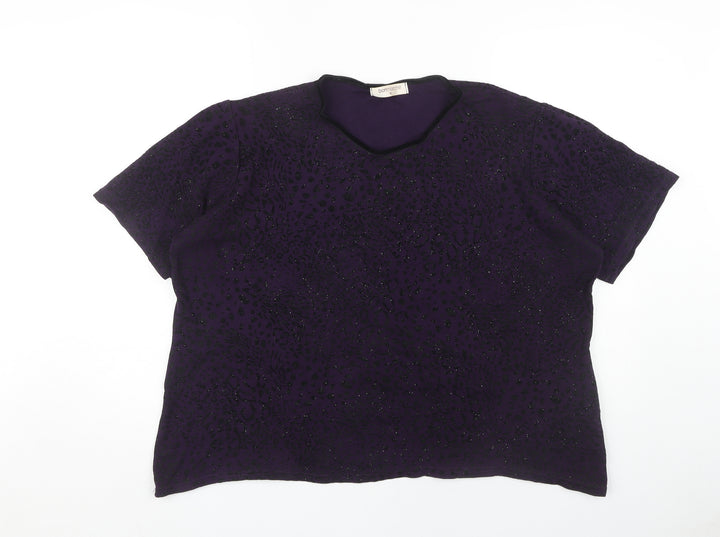 Bonmarché Women's Purple Glitter Short Sleeve Top XL