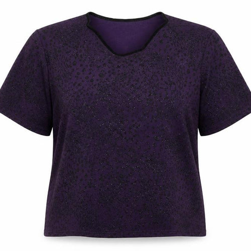 Bonmarché Women's Purple Glitter Short Sleeve Top XL