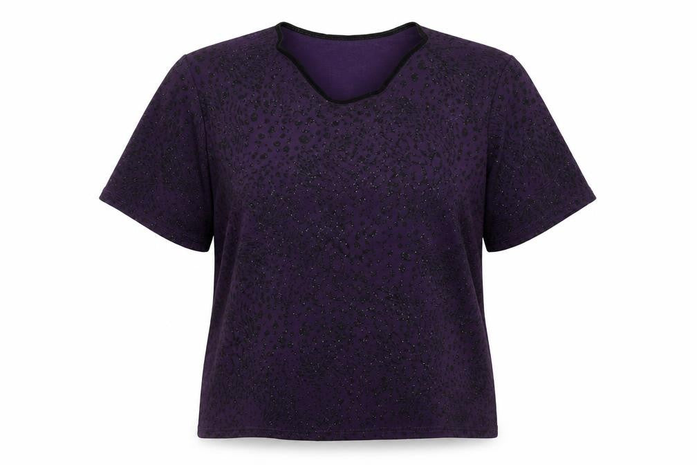 Bonmarché Women's Purple Glitter Short Sleeve Top XL
