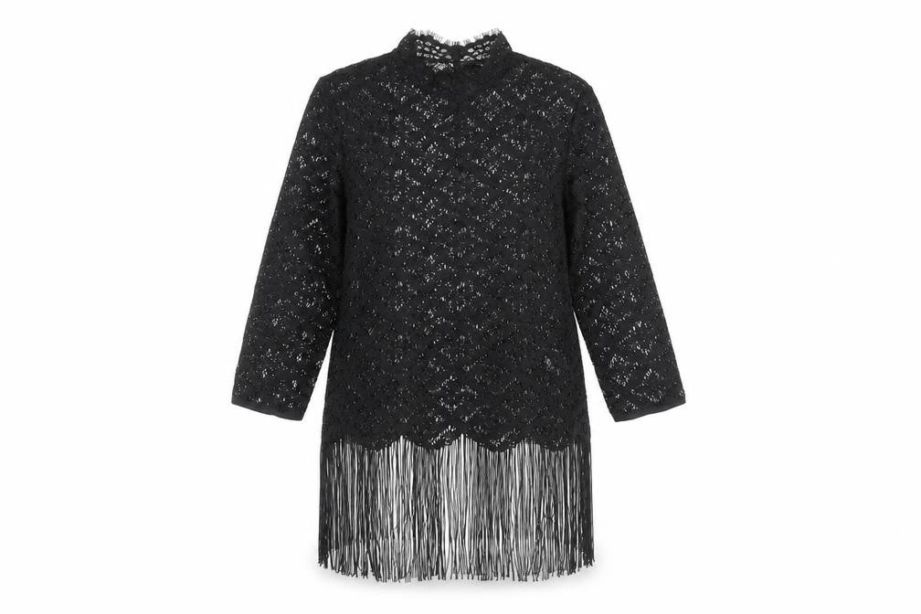Front view of Zara Basic Women's Black Lace Tunic Blouse XS
