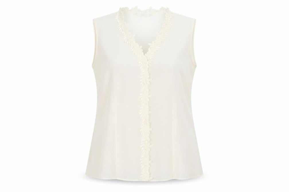 Front view of Marks & Spencer Women's Ivory Sleeveless V-Neck Top