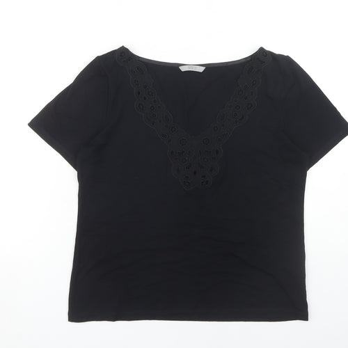 Marks and Spencer Women's Black V-Neck T-Shirt Size 16