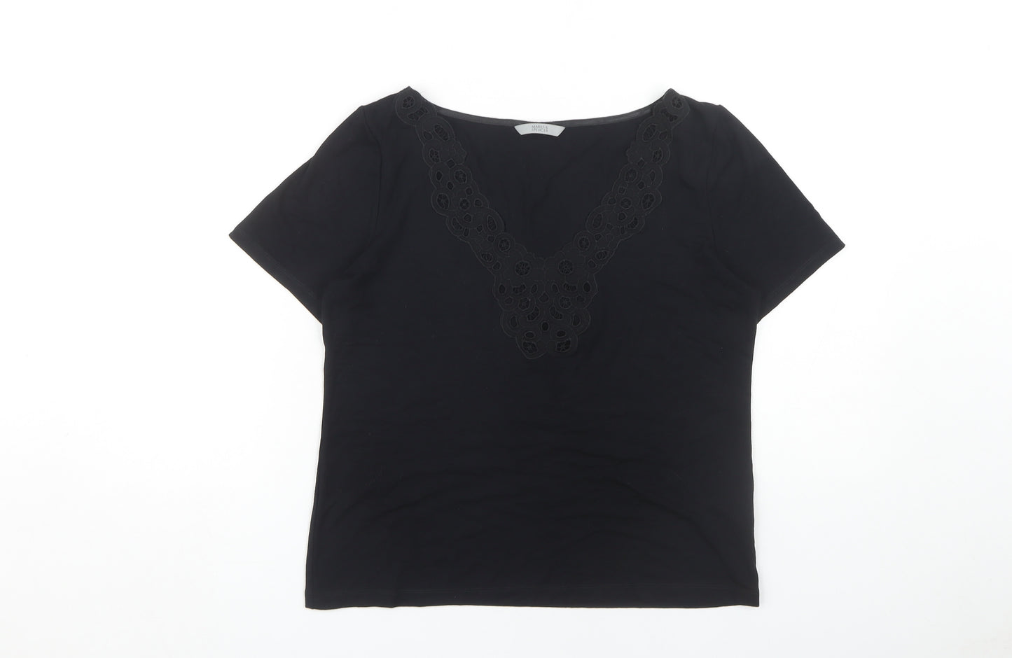 Marks and Spencer Women's Black V-Neck T-Shirt Size 16