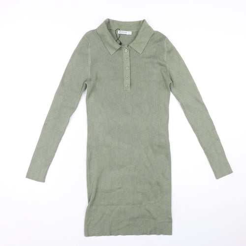 Stradivarius Green Women’s Shirt Dress, Size M, Collared