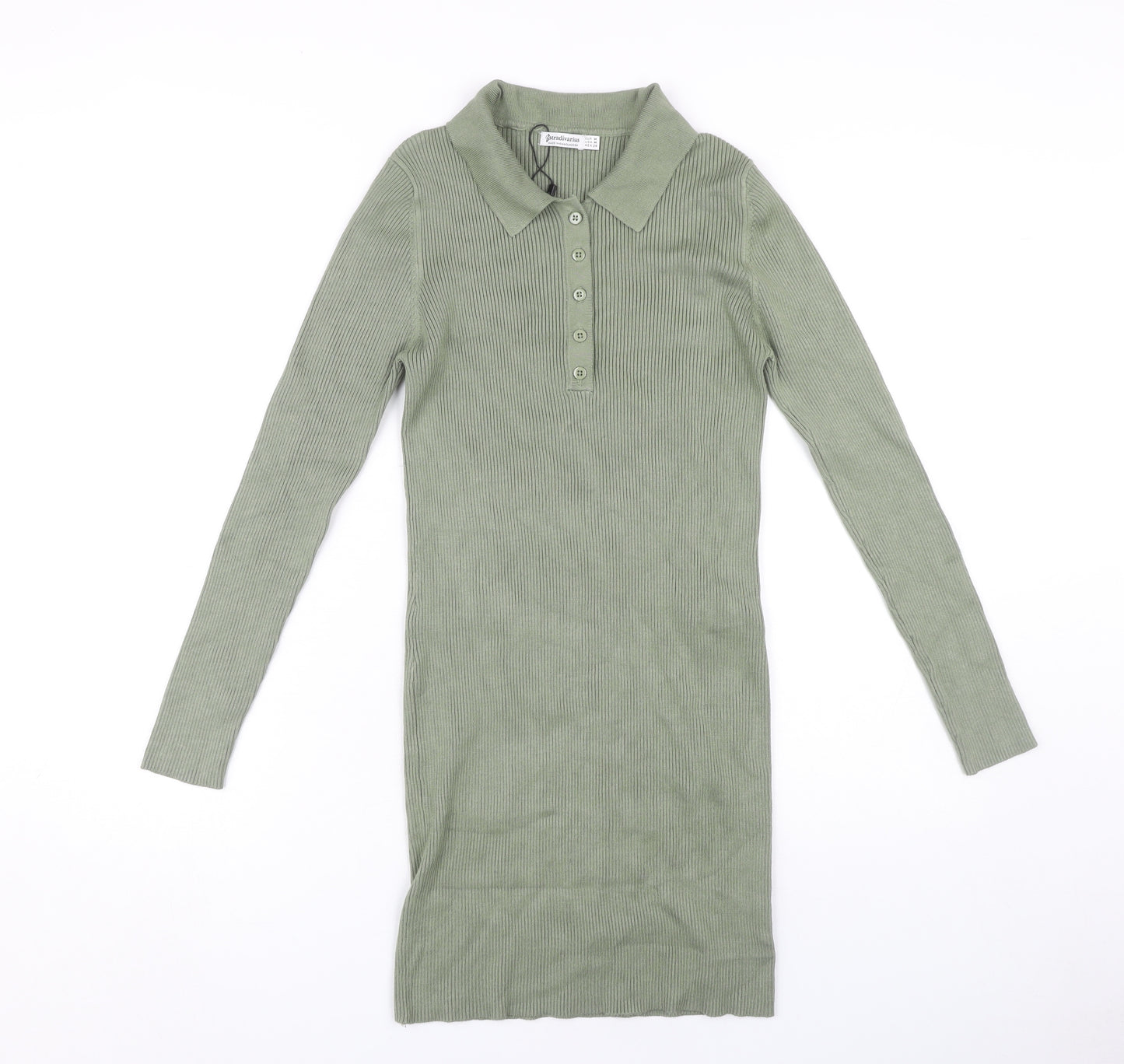 Stradivarius Green Women’s Shirt Dress, Size M, Collared