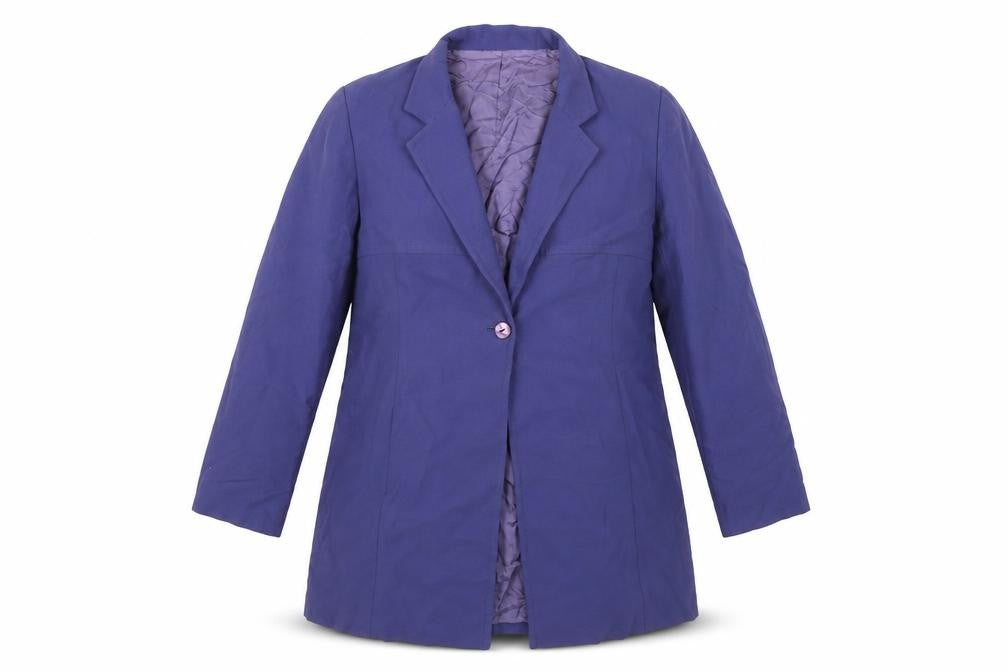 Front view of Richards Women's Purple Long Coat, size 16, with Button