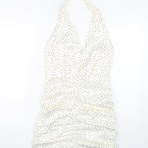 Zara Women's White Polka Dot Bodycon Dress L