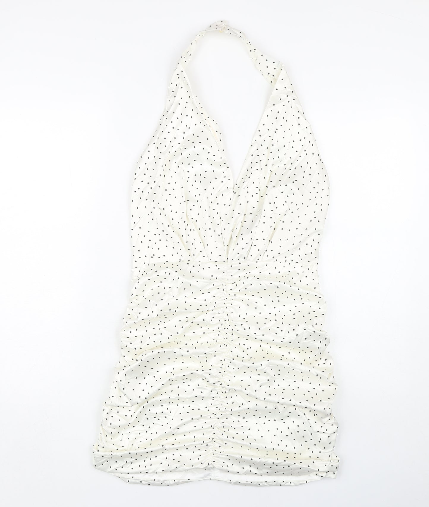 Zara Women's White Polka Dot Bodycon Dress L