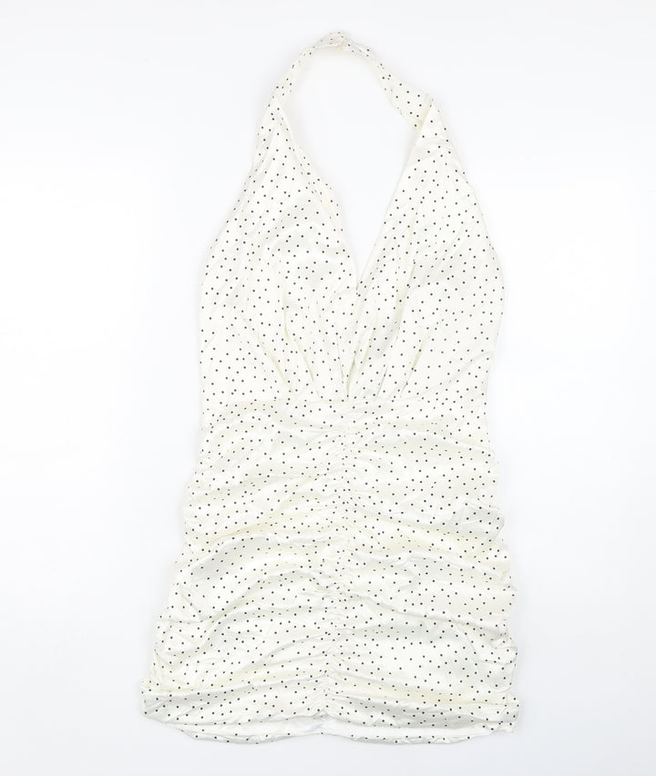 Zara Women's White Polka Dot Bodycon Dress L
