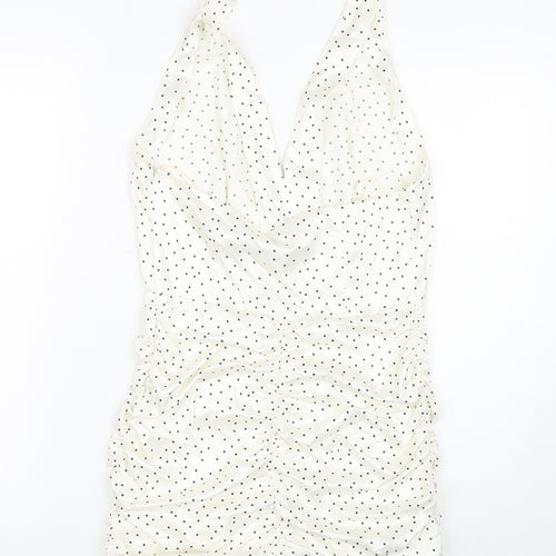 Zara Women's White Polka Dot Bodycon Dress L