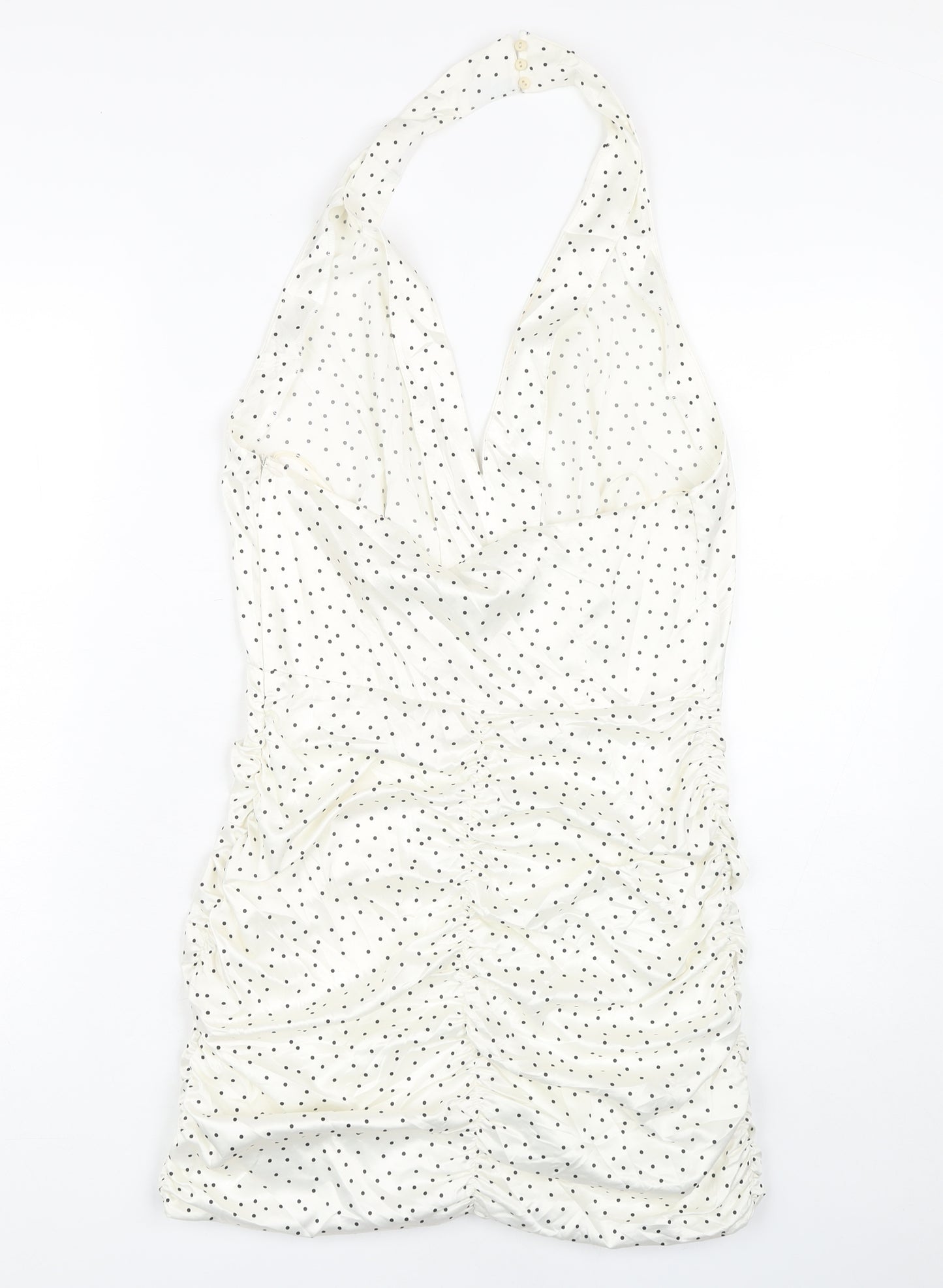 Zara Women's White Polka Dot Bodycon Dress L
