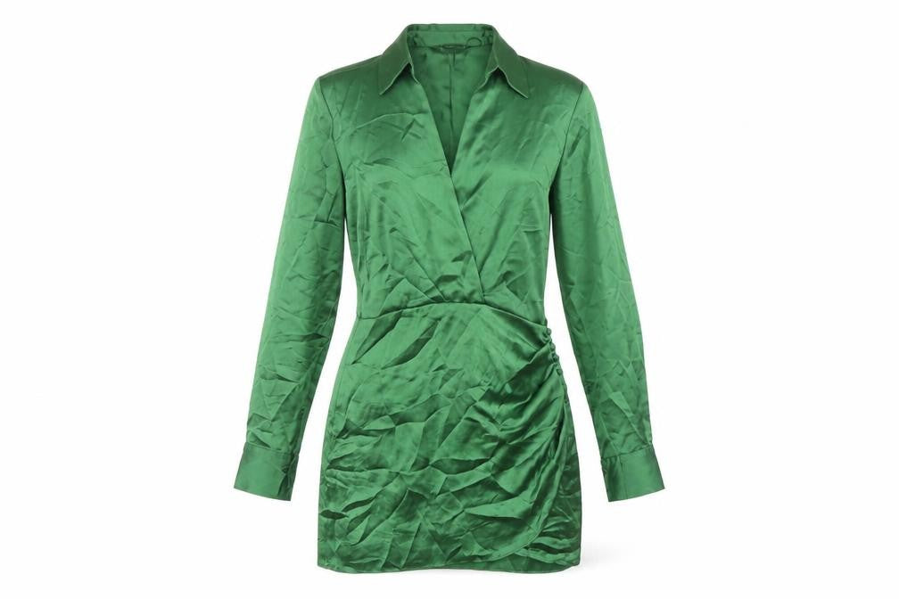 Front view of Zara Women's Green Collared Wrap Dress, size 8