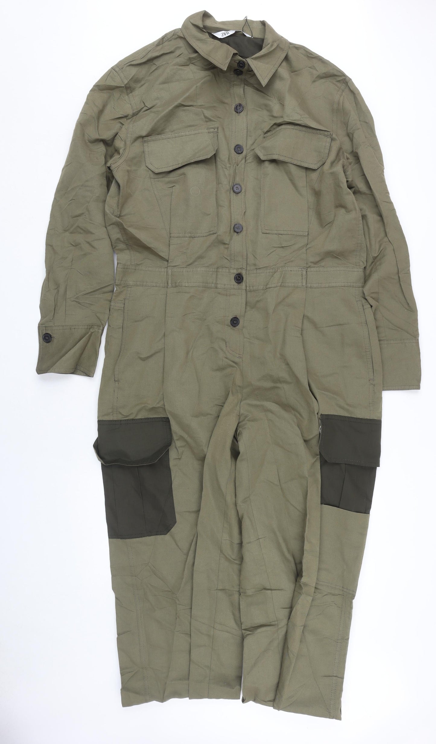 Zara Men's Green Cargo Trousers - XL, Cotton, Pockets