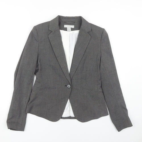 H&M Women's Grey Blazer, Size 10, Check, Workwear Standard