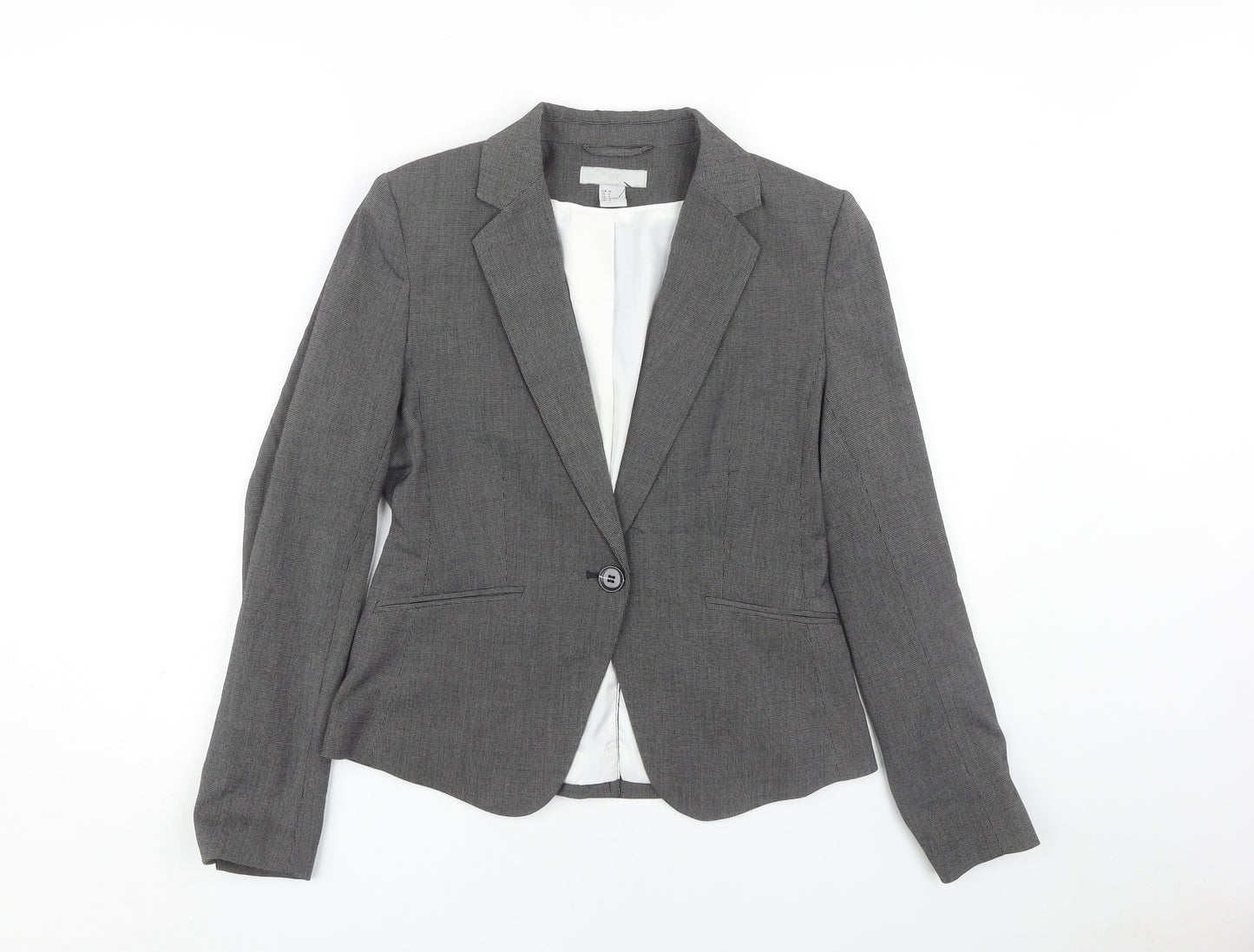 H&M Women's Grey Blazer, Size 10, Check, Workwear Standard