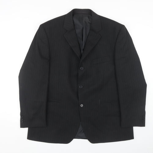 Men's Black Pinstripe Blazer, 44 Short, Formal Business