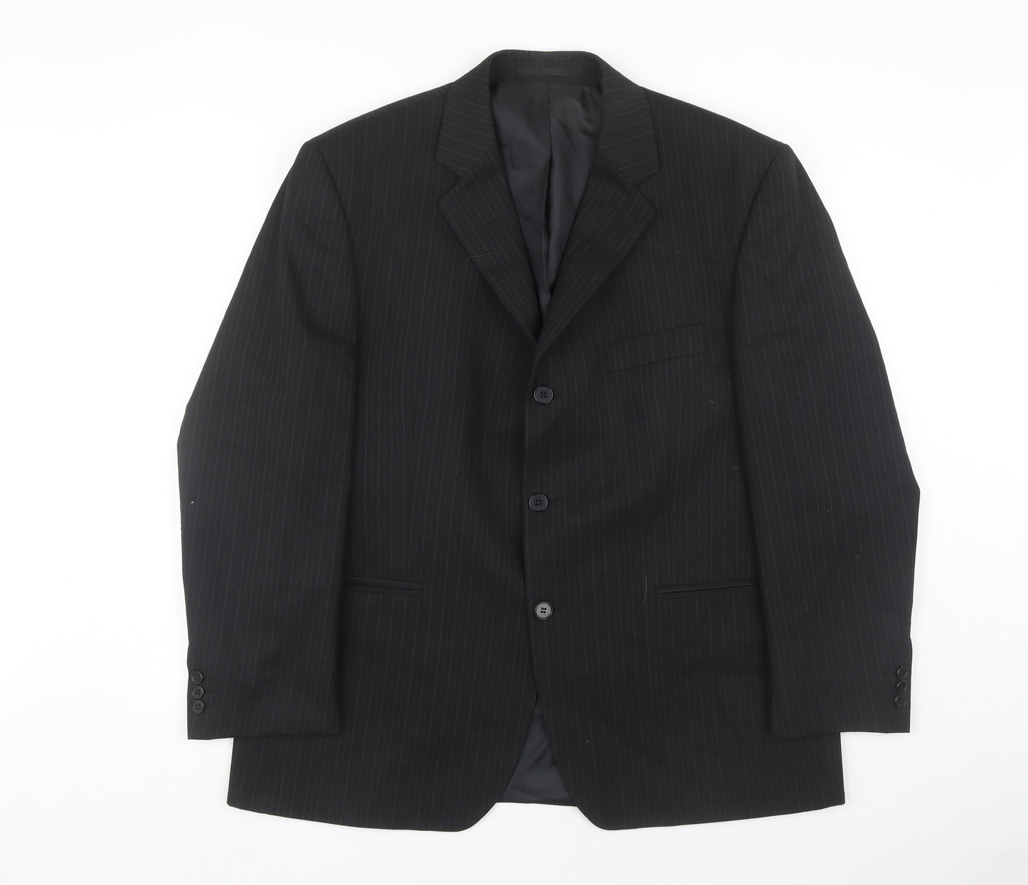 Men's Black Pinstripe Blazer, 44 Short, Formal Business