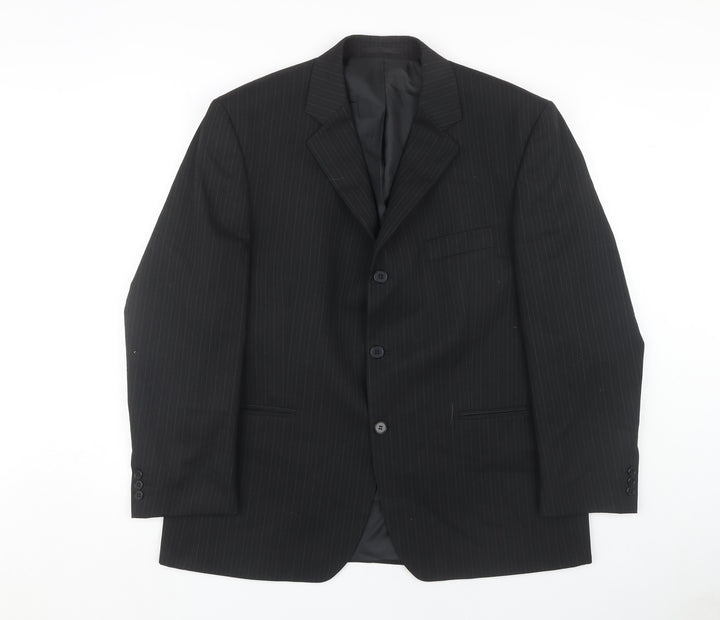 Men's Black Pinstripe Blazer, 44 Short, Formal Business