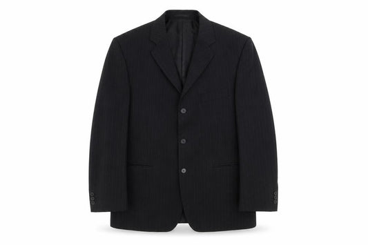 Front view of Men's Black Pinstripe Blazer, 44 Short, Formal Business