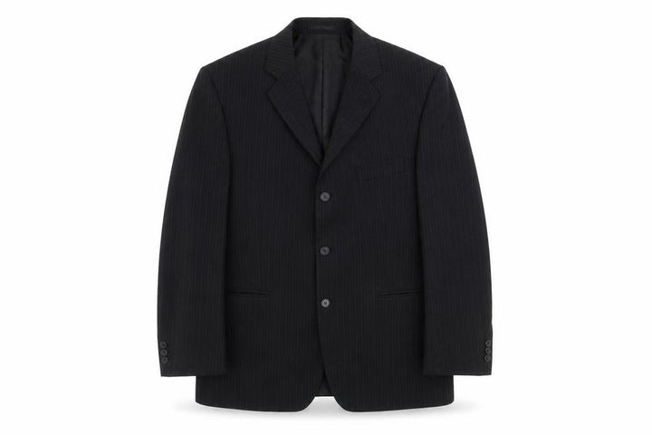 Men's Black Pinstripe Blazer, 44 Short, Formal Business