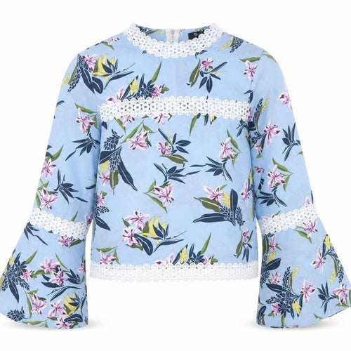 Cutie Women's Blue Floral Bell Sleeve Blouse Size 14