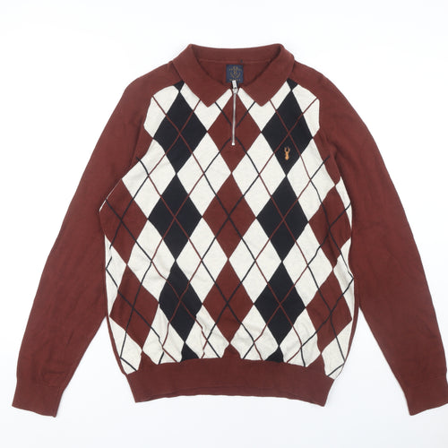 Next Men's Brown Argyle Full Zip Jumper - Large
