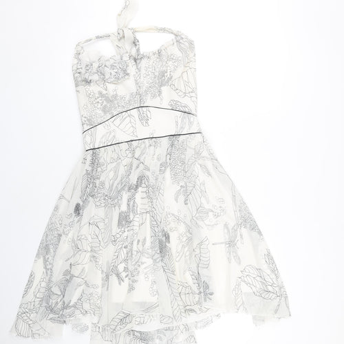 River Island Women's White Floral Halter Dress Size 10